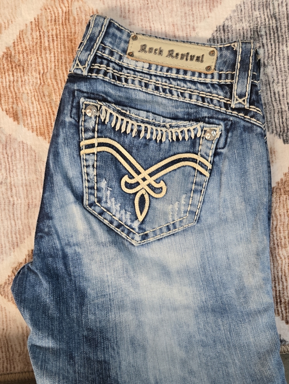 Rock Revival blue faded embroidered pocket jeans